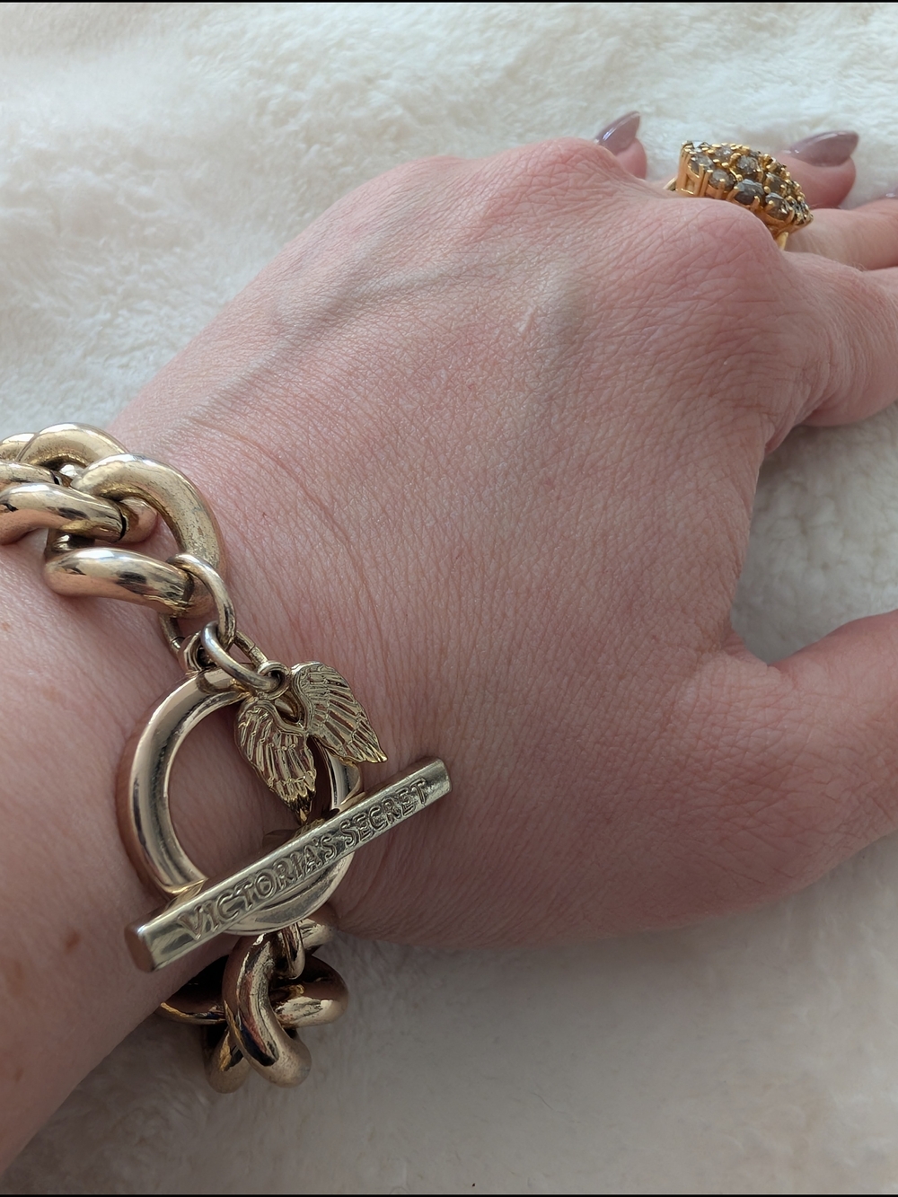 Victoria's Secret Gold Toggle Charm Bracelet with Wing Accents